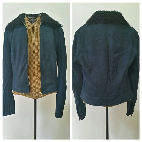 XnfsLAGENCE teal suede black sheep fur jacket 6 - Picture 3 of 4